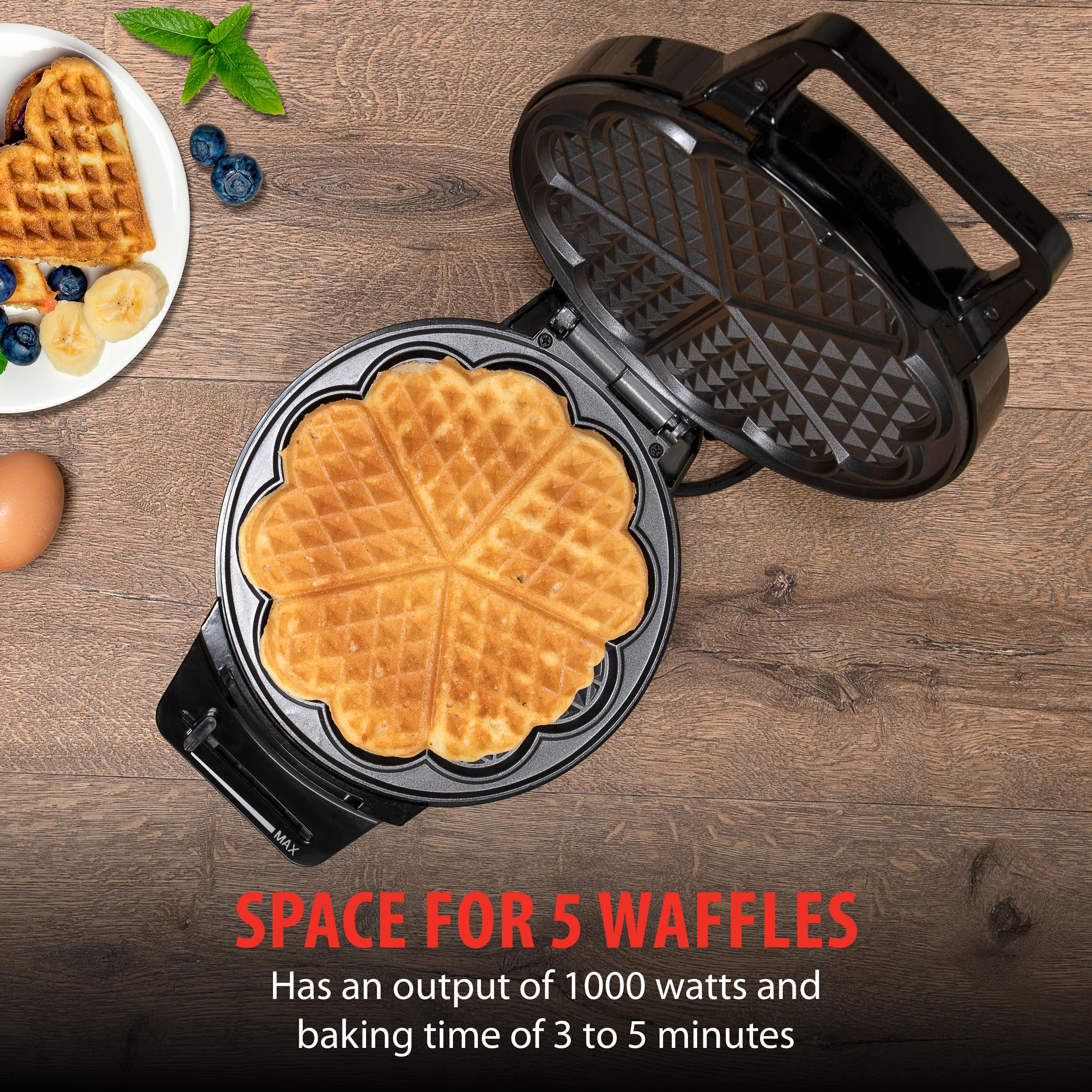 Cialdiera A Cuore Alpina - 5 Waffle A Forma Di Cuore, 1000W, Antiaderente - Foto 9