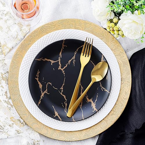 Miniatura 3 de Bajoplatos dorados florales  Cargadores elegantes de 13 pulgadas  Juego de 6  Para vajilla y cuencos de sopa de tamaño pequeño a regular  Adecuado