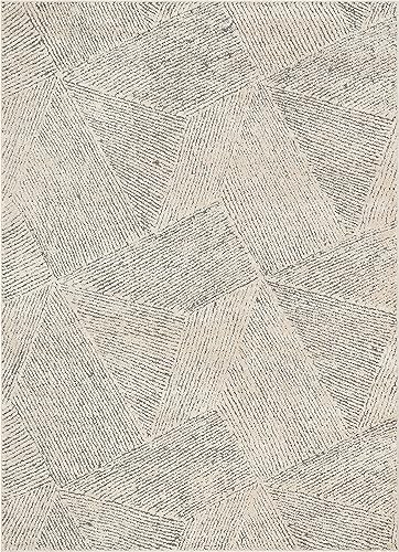 Miniatura 2 de Alfombra tejida de color beige, tribal, geométrica, de pelo alto