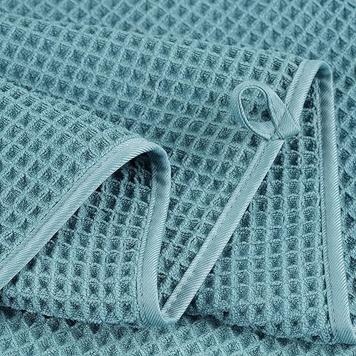 Miniatura 2 de POLYTE Toalla de baño de microfibra de secado rápido sin pelusas, 60 x 30 pulgadas, paquete de 4 (verde, punto gofre)