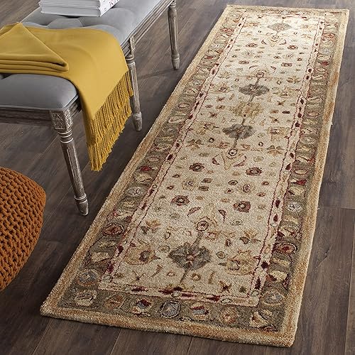 SAFAVIEH Anatolia Collection - Alfombra de pasillo de 2 pies 3 pulgadas x 10 pies, marfil, hecha a mano, lana oriental tradicional, ideal para zonas