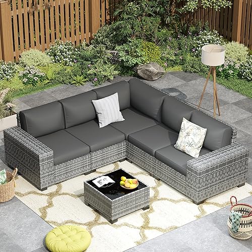 6 Pieces Patio Furniture Set, Wide Arm Outdoor Patio Sectional