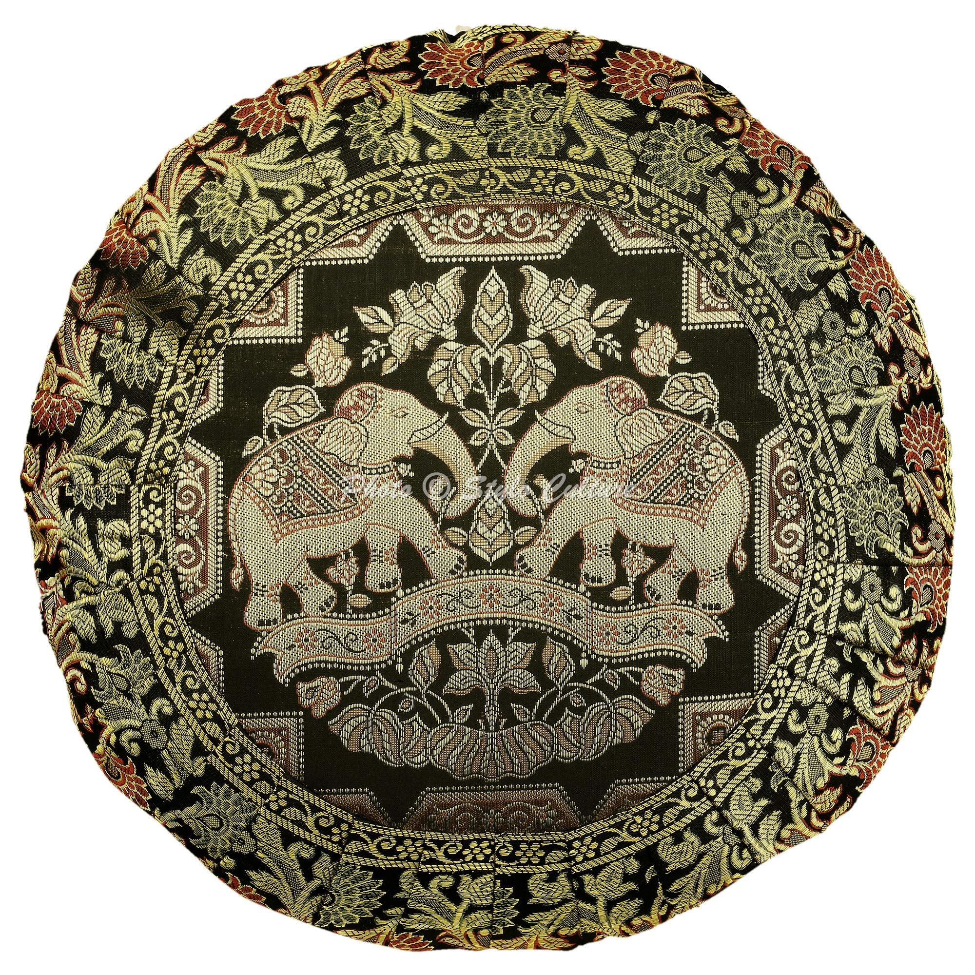 Bohemien Dekorativ Brokat Seide Couch Kissenbezüge 43x43 cm Mehrfarbig Dekokissen Jacquard-Plissee-Bordüre Schlafzimmer Sofa Kissen Bezüge Elefant Runden Kissenhullen - 8 STK.