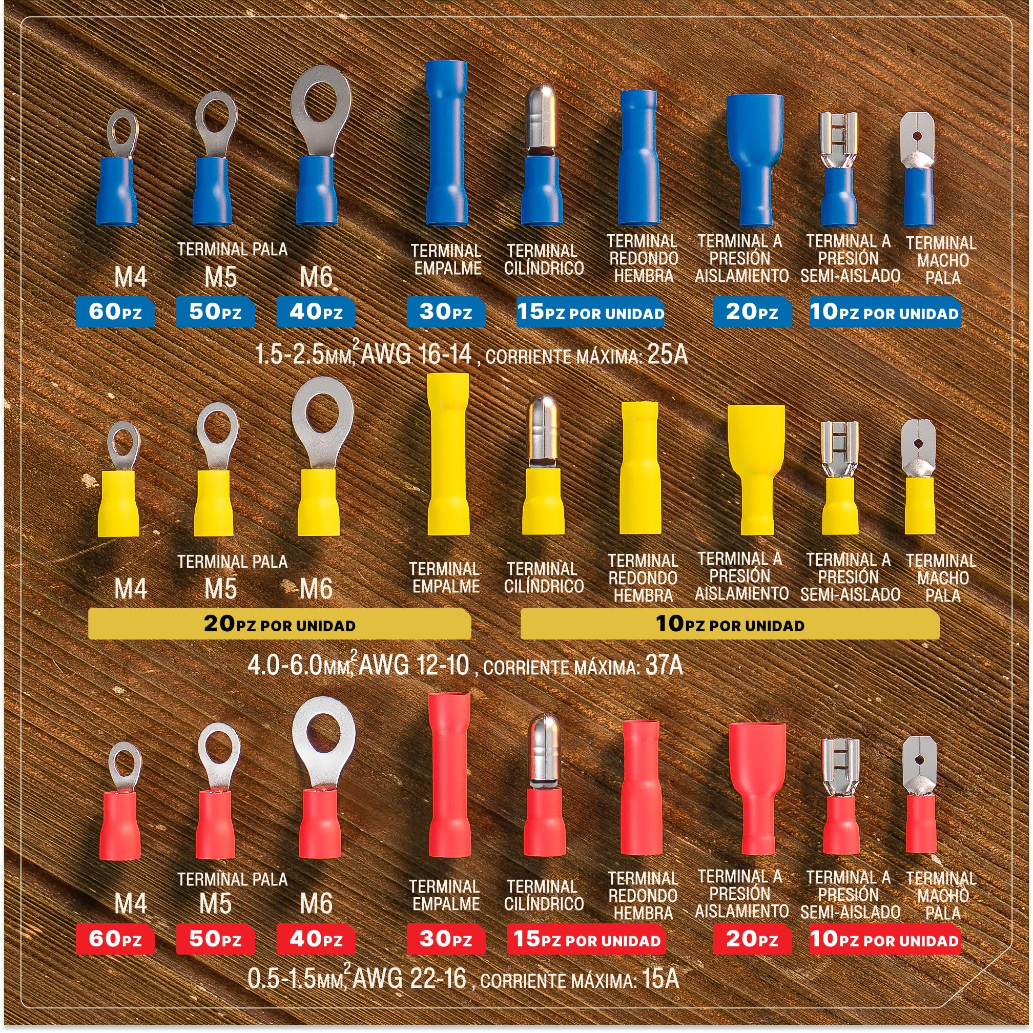 BAURIX® Tenaza de Crimpado para Terminales de Cable, Incluye Set de 700 Piezas | Tenaza para Terminales de Cable de 0,50-6,00 mm² | Tenaza de Crimpado, Tenaza Crimpadora, Tenaza de Prensado