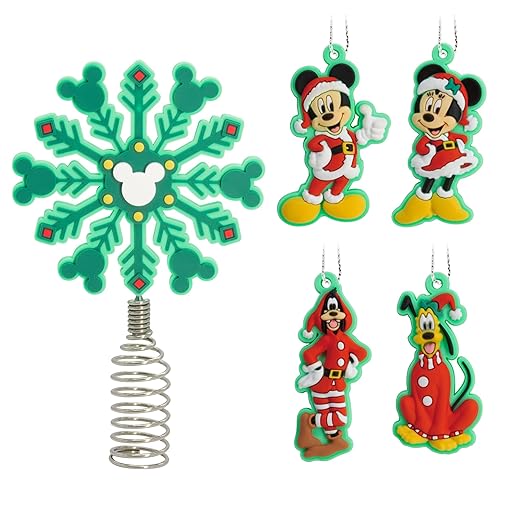 Hallmark Disney Mickey and Minnie Mouse 5" Miniature Christmas Tree Topper and Mini Ornaments, Set of 5, Shatterproof
