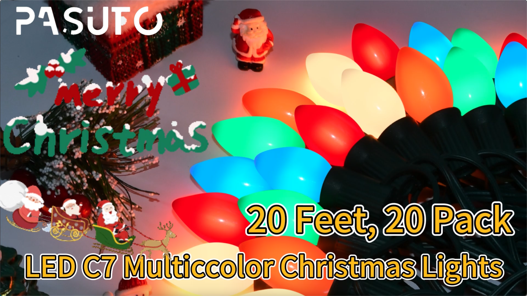 PASUTO C7 LED Multicolor Christmas Lights 20Ft Outdoor String With