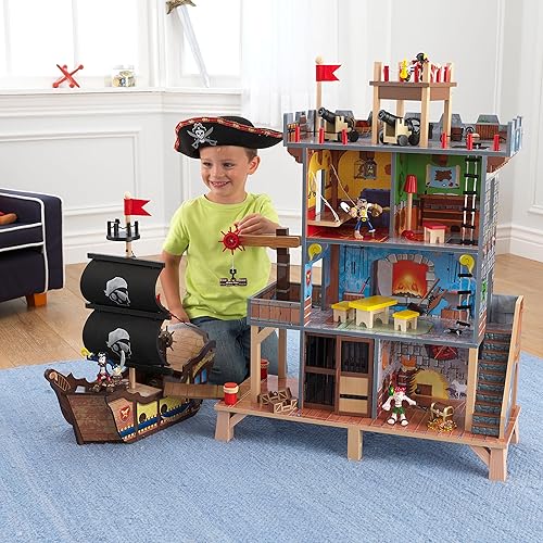 Miniatura 3 de KidKraft Pirates Cove - Juego de barco de madera con luces y sonidos piratas y accesorios de 17 piezas regalo para mayores de 3 años color marrón