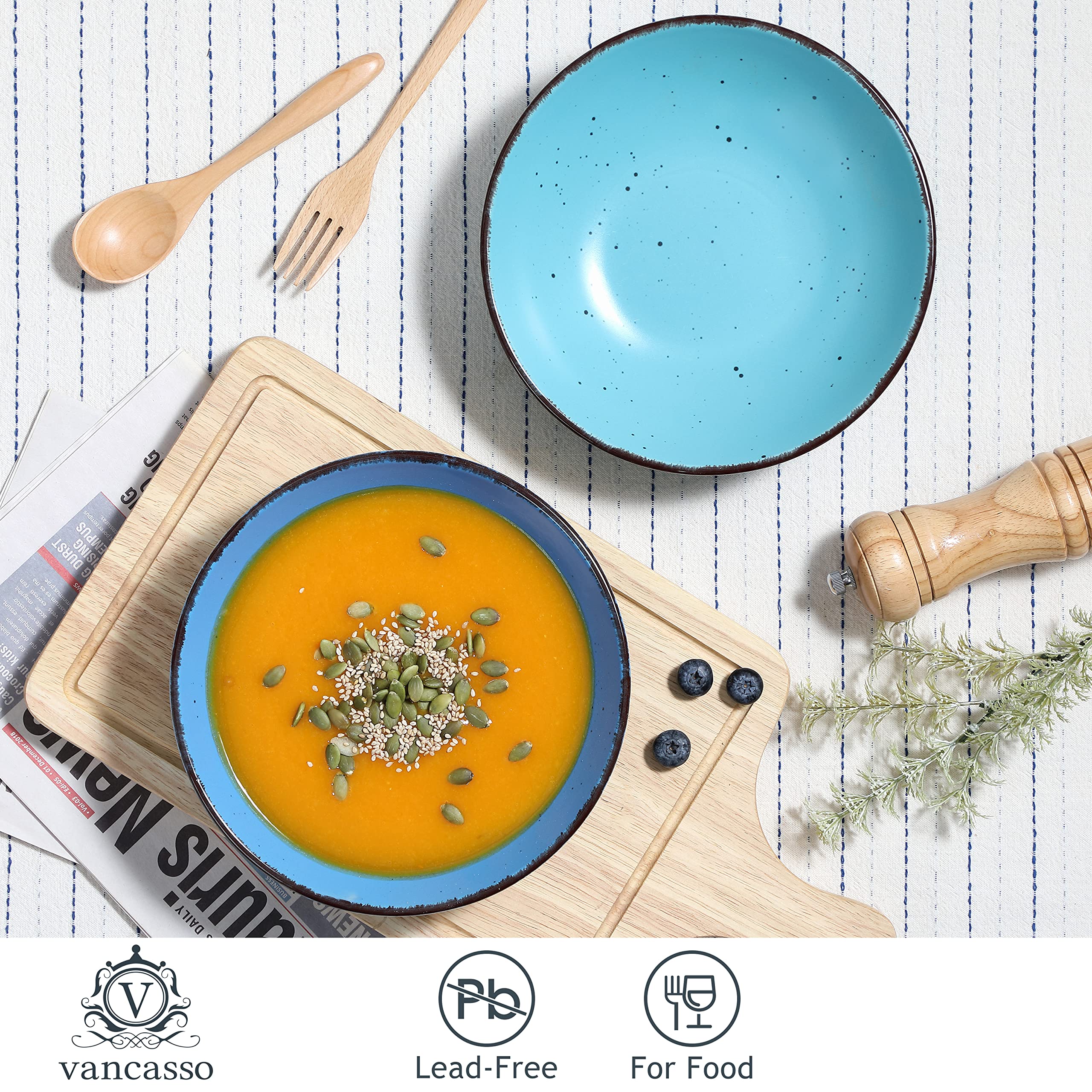 vancasso, Série Moda, Assiette Creuse en Céramique, Assiette à Soupe Saladier - 4 Pièces