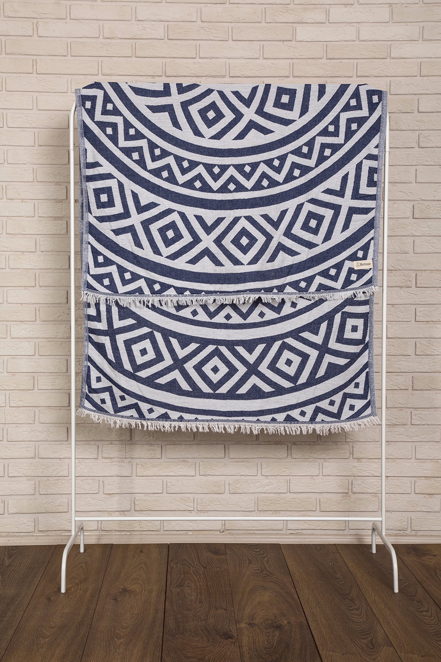 Turkish Cotton Towel Set Of 3 - Beach, Bath & Travel, 39x71 Inches, Dark Blue