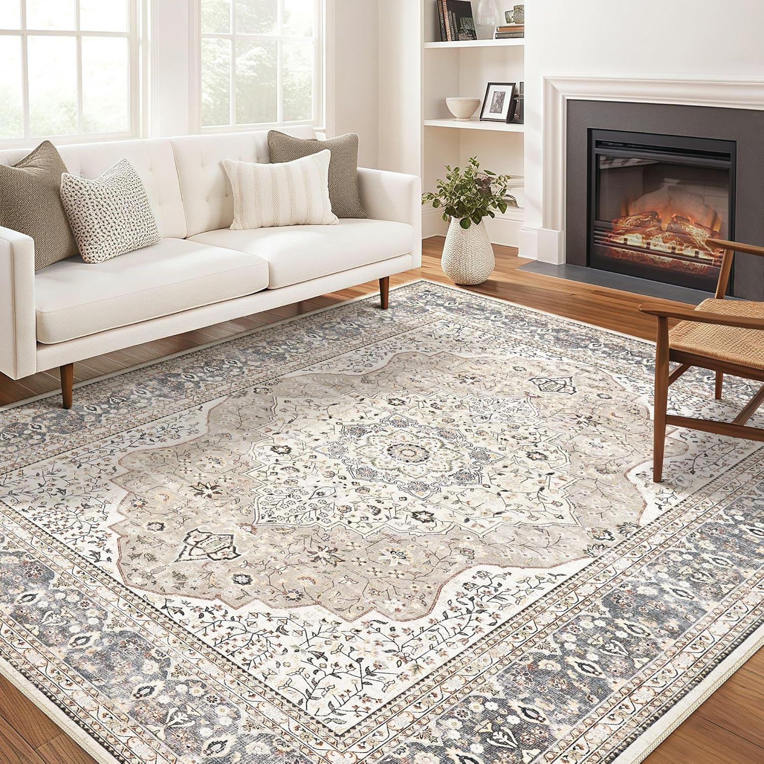 Washable Rug 8x10 Area Rugs for Living Room Bedroom Dining Room Home Office Floor Decor -Stain & Fade Resistant Non Slip Backing Carpet,Ultra-Thin Vintage Large Carpets (Camel/Beige,8'x10') Camel / Beige 8' x 10'