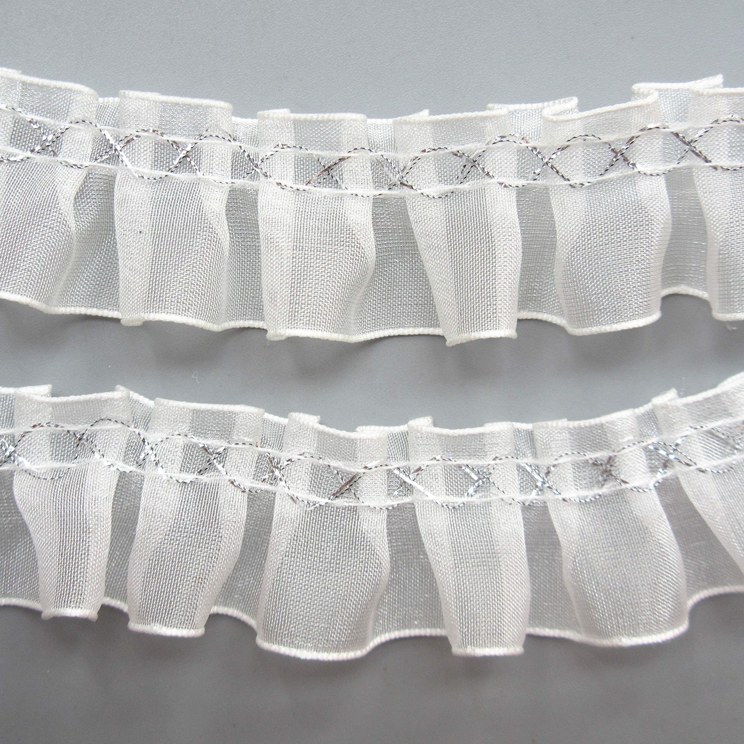 3-Layer Pleated Organza Lace Edge Gathered Mesh Chiffon Trim Ribbon 65mm Width Vintage Style Edging Trimmings Fabric Embroidered Applique Sewing Craft Wedding Bridal Dress Party Decor P 38655772
