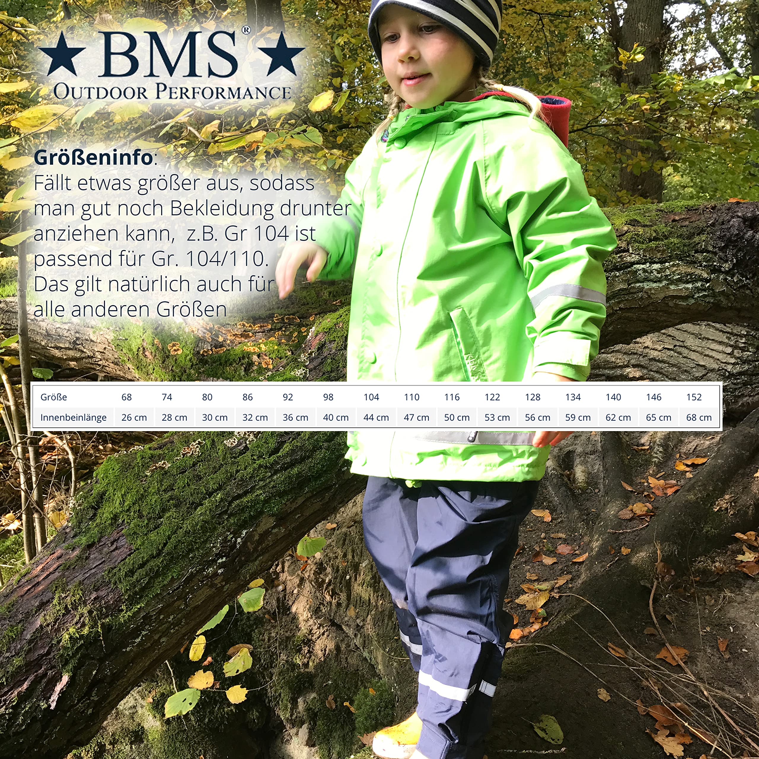 BMS® Regenhose für Kinder ohne Latz, 100% wasserdicht, Softskin, Oeko-Tex, strapazierfähig