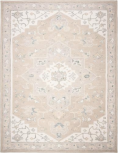 Miniatura 3 de SAFAVIEH Micro-Loop Collection - Alfombra de área de 9 x 12 pies, gris claro y marfil, lana de medallón hecha a mano, ideal para zonas de alto