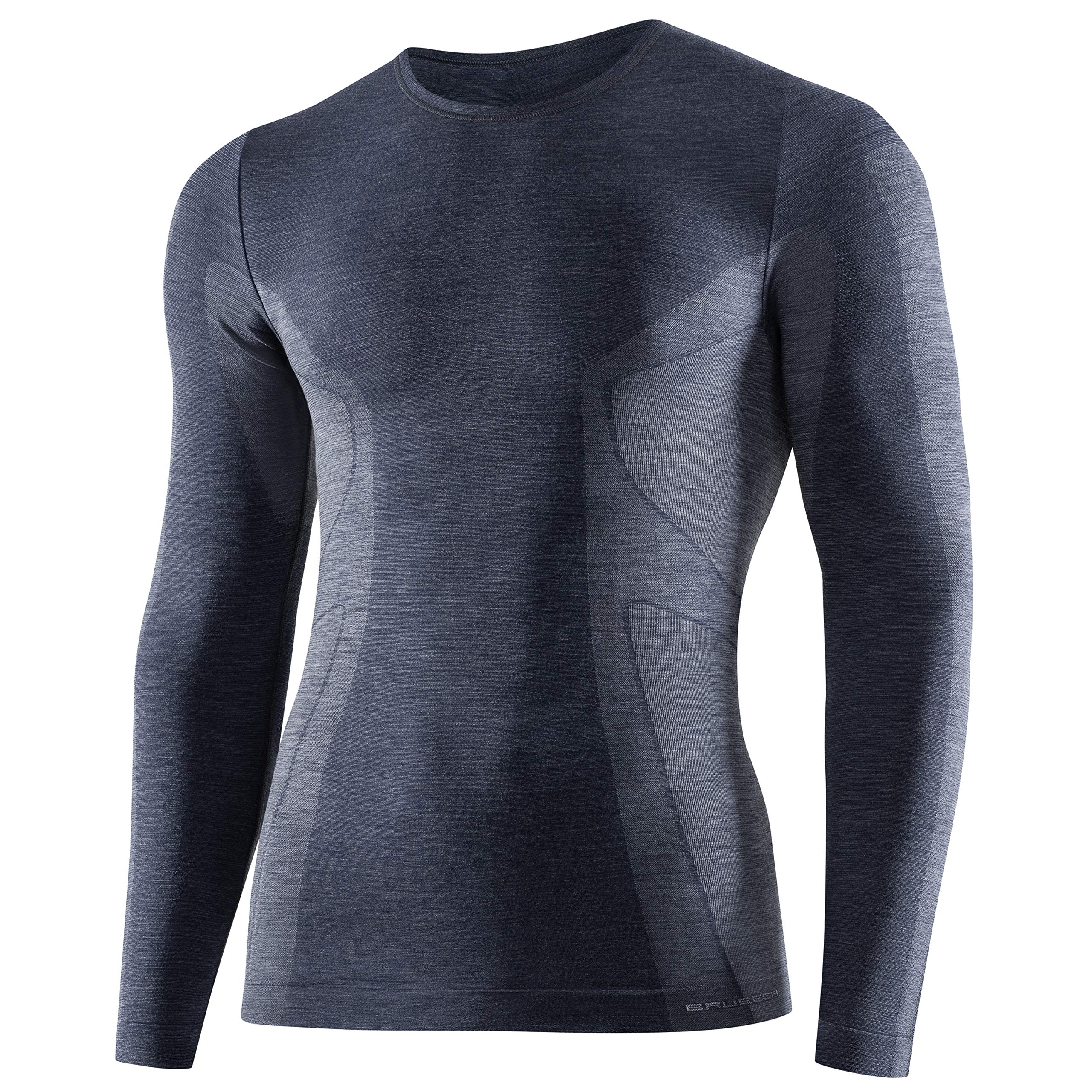 BRUBECK Camiseta de Manga Larga para Hombre, Transpirable, térmica, Deportes de Invierno, Exterior, Camiseta Interior Funcional, 41% Lana de Merino, LS11600, M, D.Jeans