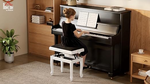 HOMCOM Banc de Piano, Tabouret Piano Réglable en Hauteur 45-56 cm Blanc - Les Beatles, Paul McCartney, John Lennon, RIngo Starr, George Harrison HOMCOM Banc de Piano, Tabouret Piano Réglable en Hauteur 45-56 cm Blanc