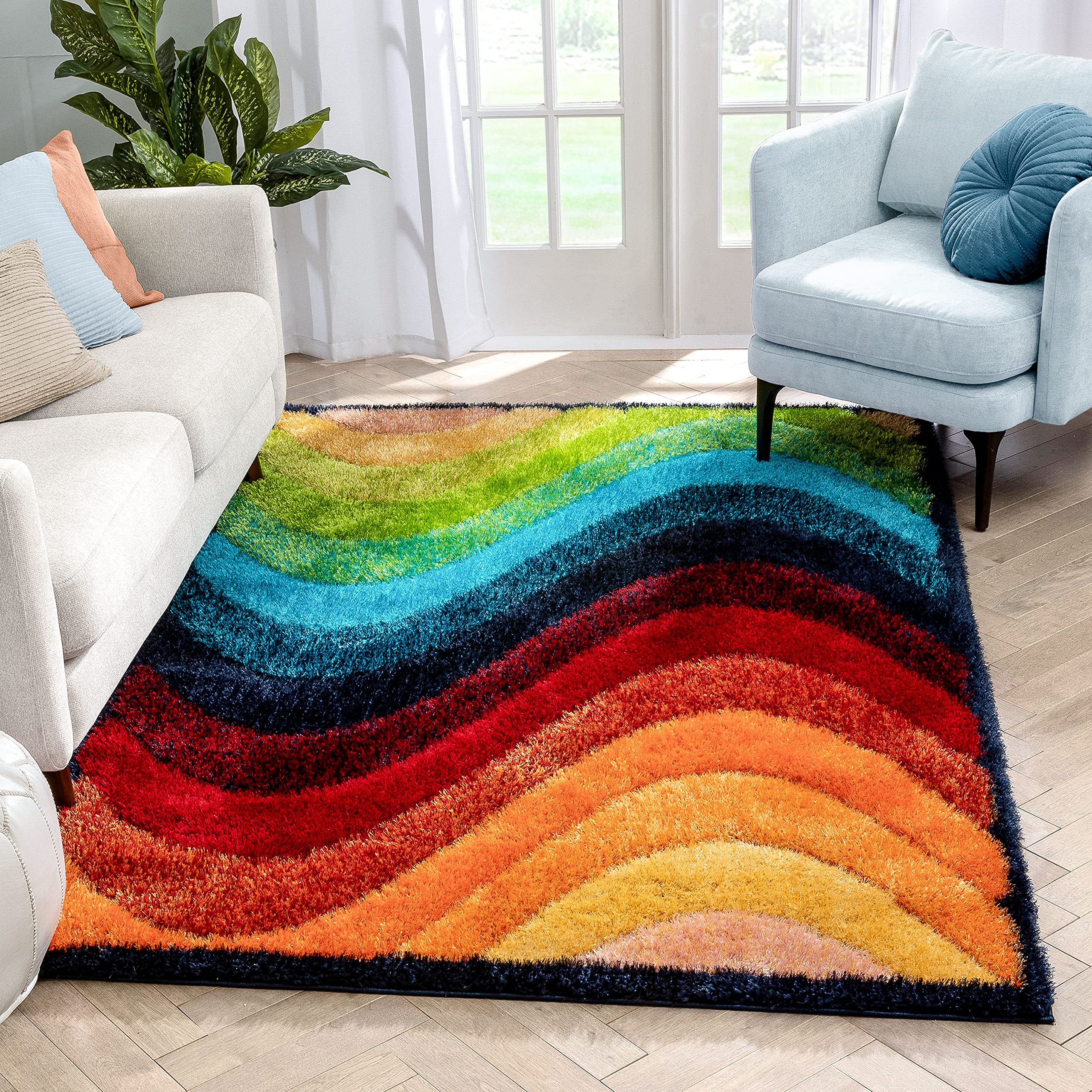 Well Woven Lowen Multi Thick & Soft Geometric Shag Area Rug 3x5 (3'8" x 5'3")
