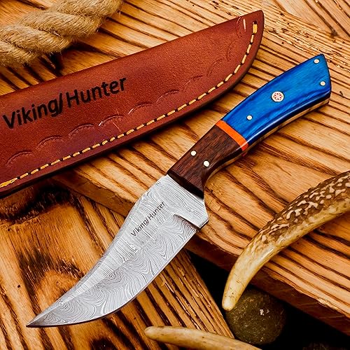 Cuchillo de caza de damasco hecho a mano con patrón de torsión ideal para desollar, cuchillo skinner de camping, al aire libre - EDC Cuchillo de