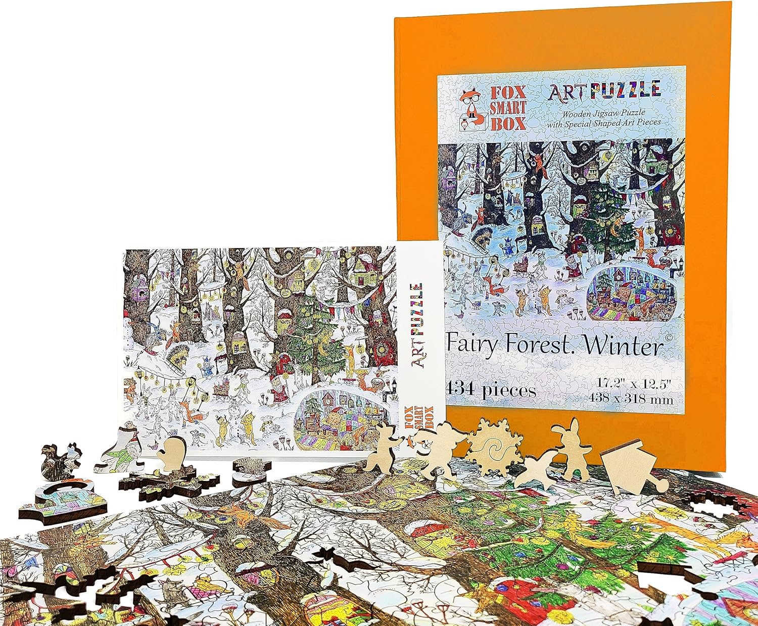 Wooden Jigsaw Puzzle for Adults - Uniquely Shaped Pieces - Made in The USA by FoxSmartBox - 434 Pieces - Fairy Forest. Winter
