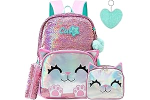 Girls School Bag with Sequin and Lunch Box