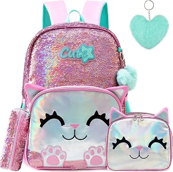 Meetbelify Backpack for Girls Backpacks for Elementary Preschool Students Kids School Cute Backpack with Lunch Box