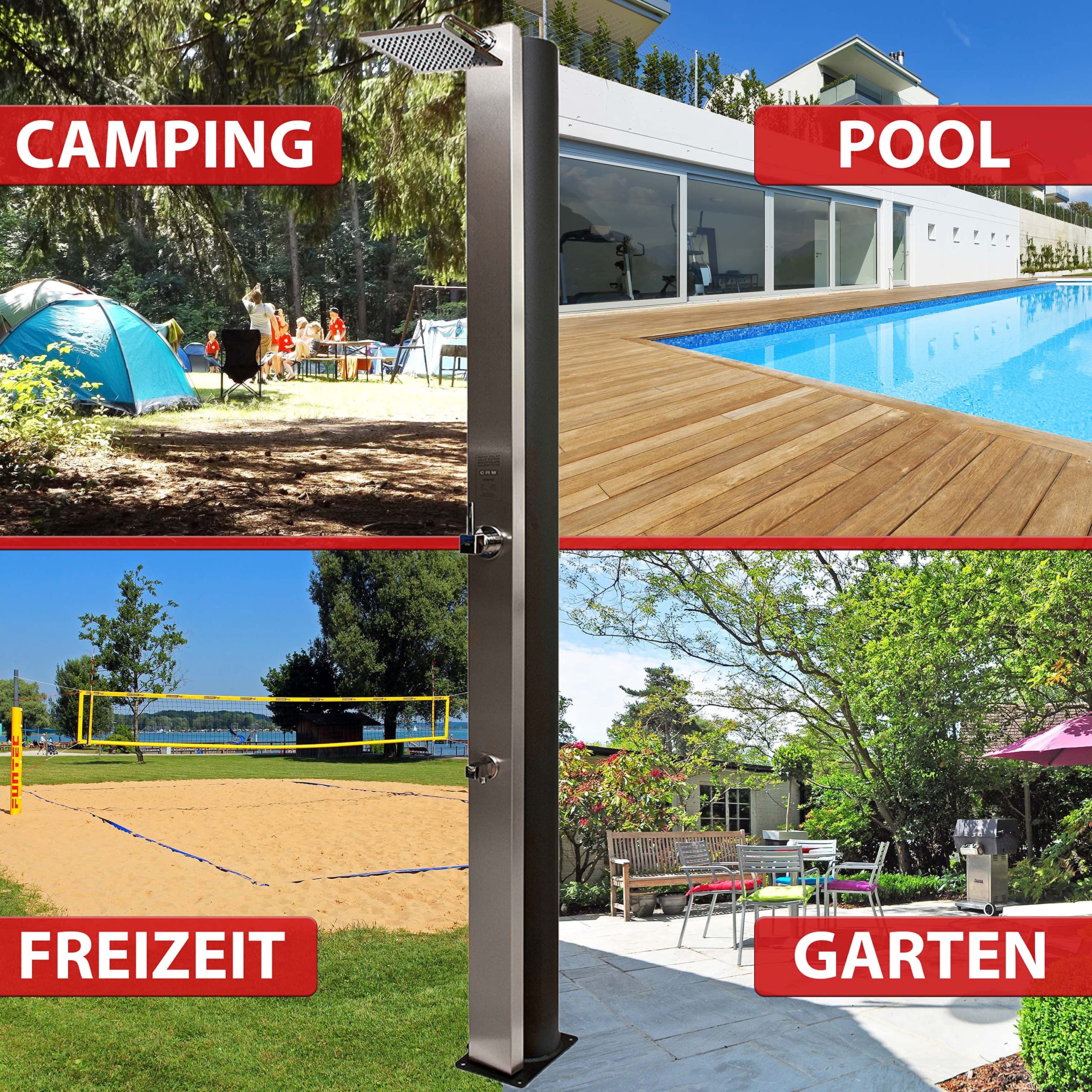 Solardusche 40 L, extra große Füllmenge, Gartendusche Aluminium, Solardusche Garten mit Fußdusche, Gartendusche Solar für Warm- und Kaltwasser, Gartendusche Aussendusche Edelstahl