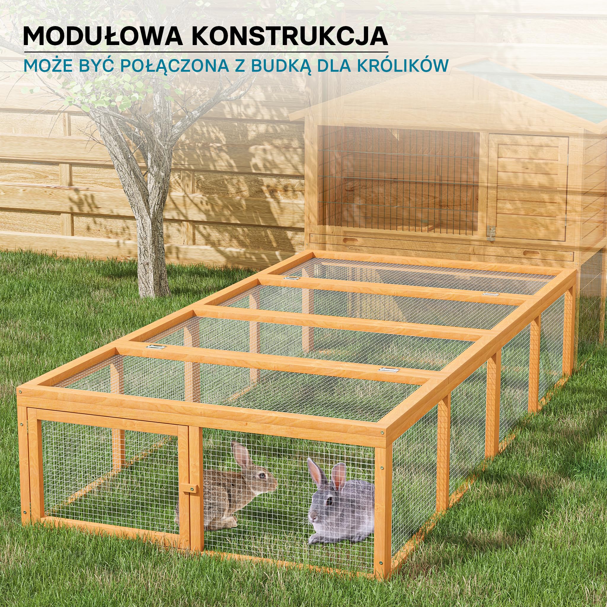 Wiltec XXL wybieg zewnętrzny drewniany 1800 x 900 x 480 mm, wybieg skrzyniowy z pokrywą na zawiasach, wybieg dla małych zwierząt dla królików i zajęcy, wybieg zewnętrzny