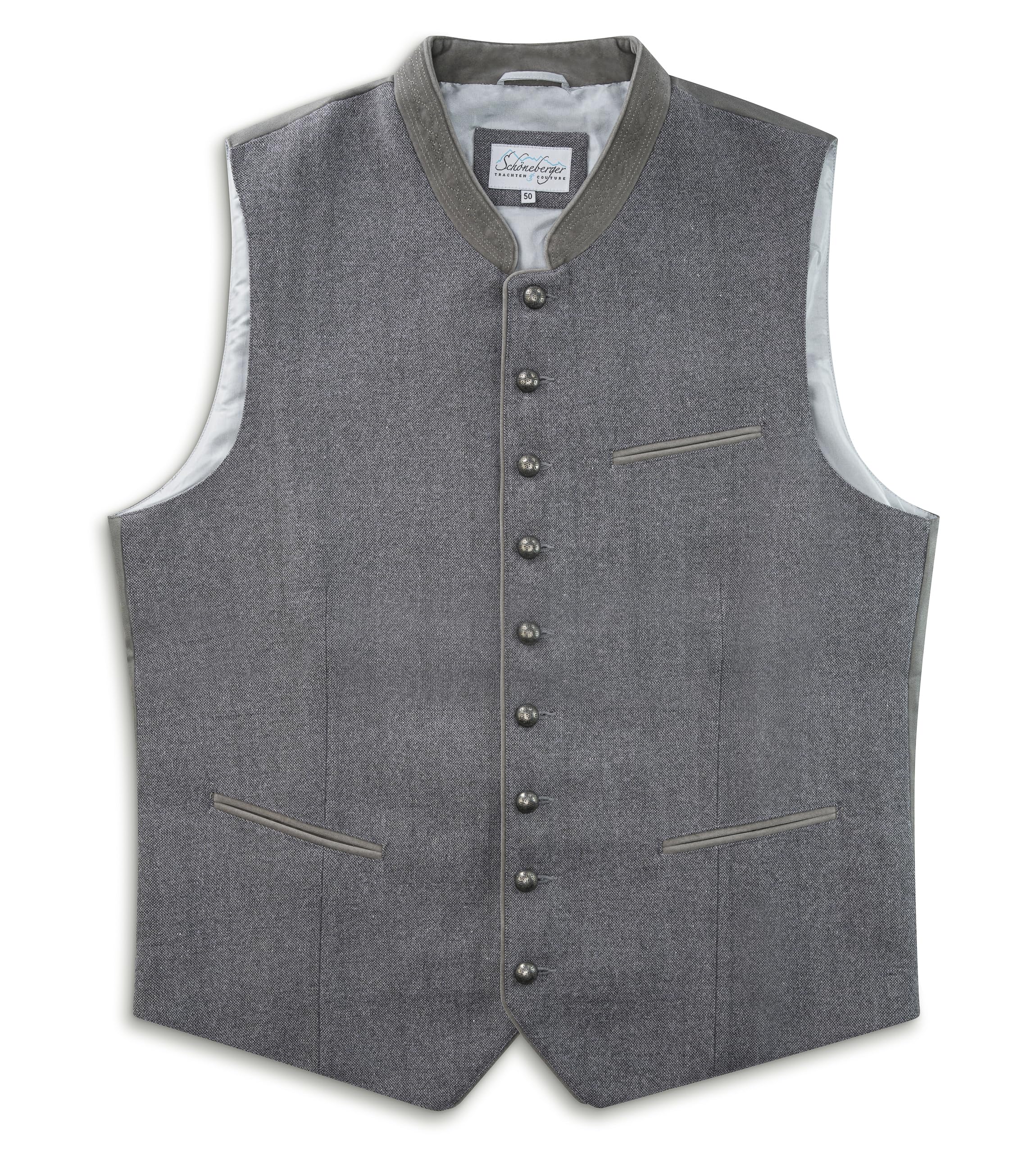 Schöneberger Trachten Couture Chaleco tradicional para hombre, de alta calidad, color gris, para Oktoberfest, para traje regional, de piel, chaleco Gilet Manuel