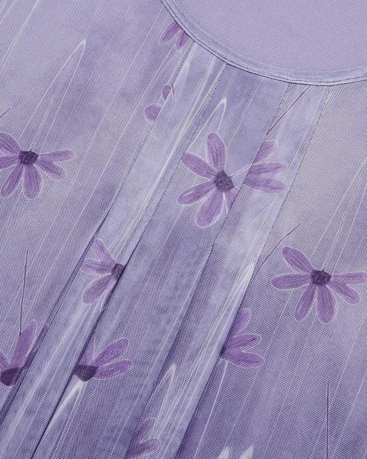 VALOLIA Women's 3/4 Sleeve Tunic Tops Casual Loose Fit Floral Blouses Mesh Pleated Layered Shirt - Image 3