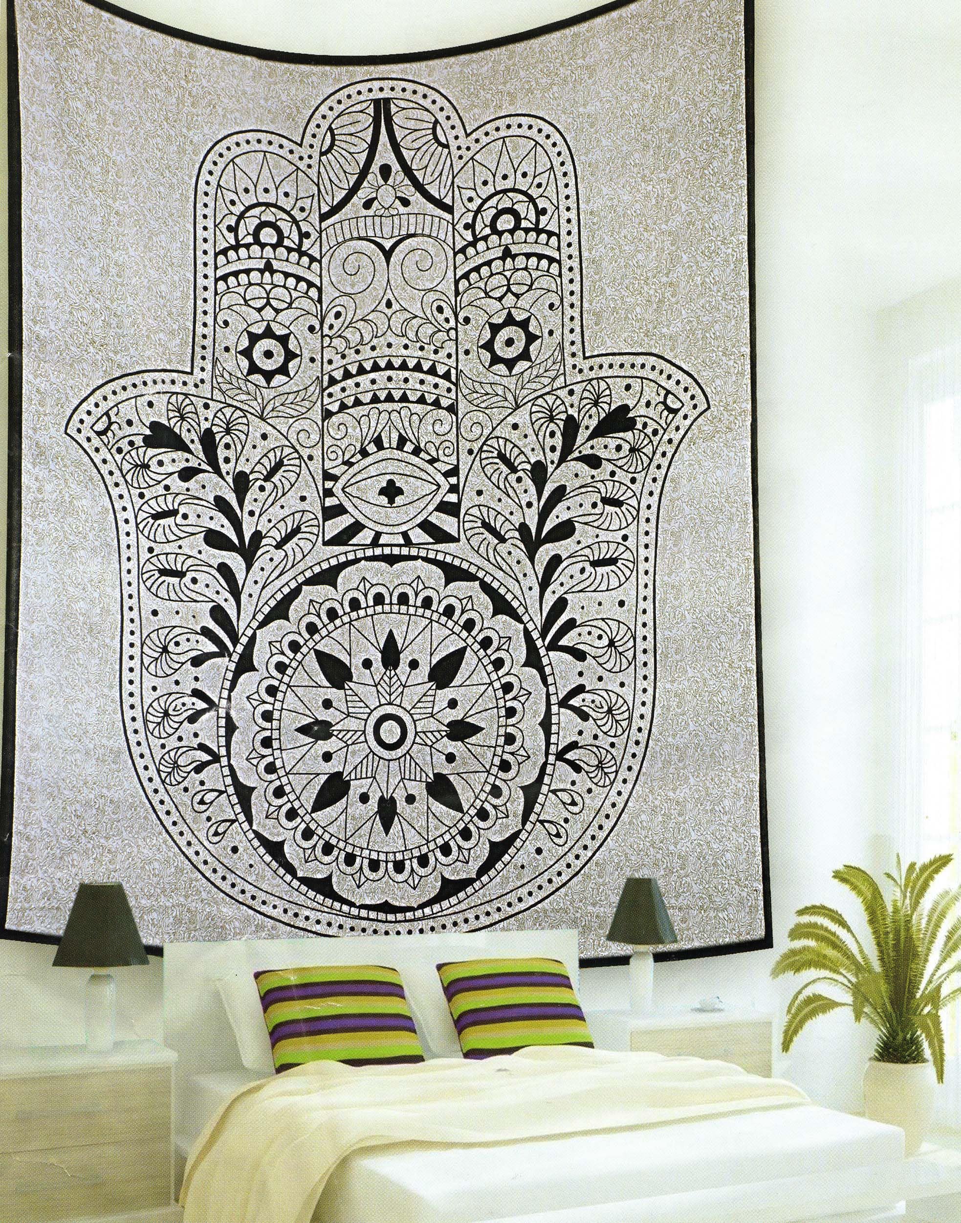 BESCH Toalla de Playa - Tapiz con Estilo de Mandala Indio - 220x240cm - Pareo 100% Algodón, Manta Picnic,Yoga, Antiarena, Multiusos, Decoracion Pared - (Mano JAMSA)
