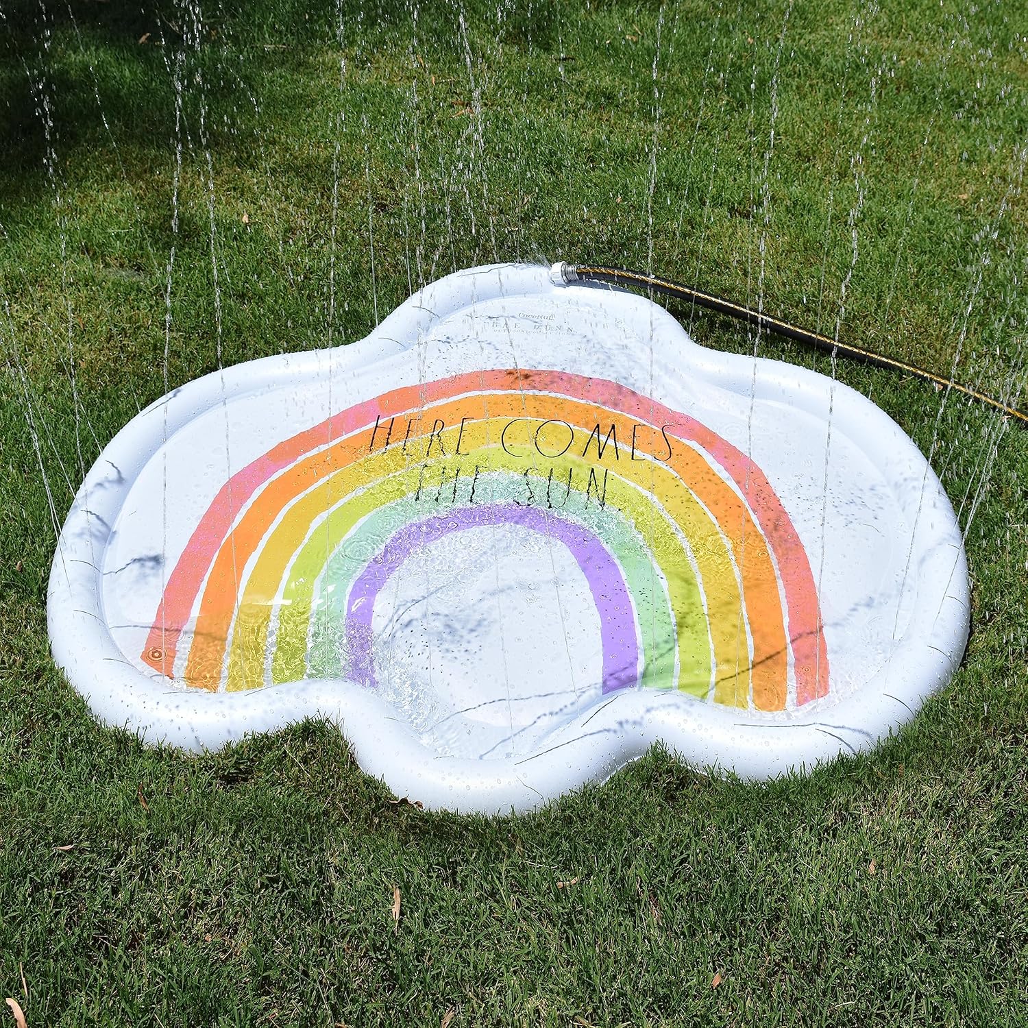 Rae Dunn x CocoNut Float Rainbow Cloud Splash Pad - Here Comes The Sun Theme - Durable Long-Lasting Water Toy - Safe & Fun Backyard Sprinkler Ideal for Summer Parties & Swim Events