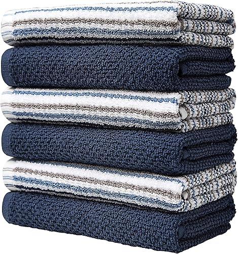 Miniatura 4 de Toallas de cocina de 16 x 26 pulgadas, paquete de 6 toallas de mano grandes de algodón, paños de cocina, diseño de rayas de palomitas de maíz, juego