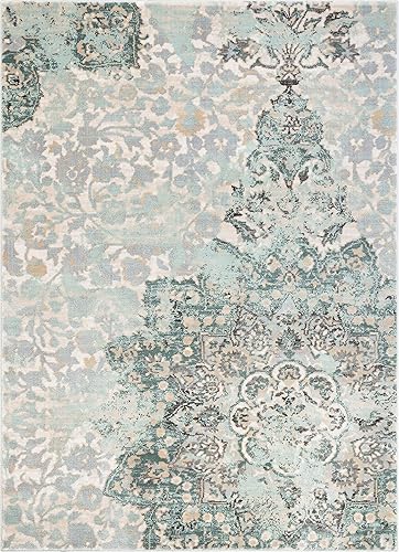 Miniatura 3 de Well Woven Stella - Alfombra moderna de medallón ecléctico azul (5 pies 3 pulgadas x 7 pies 3 pulgadas), color azul menta y beige, alfombra de felpa