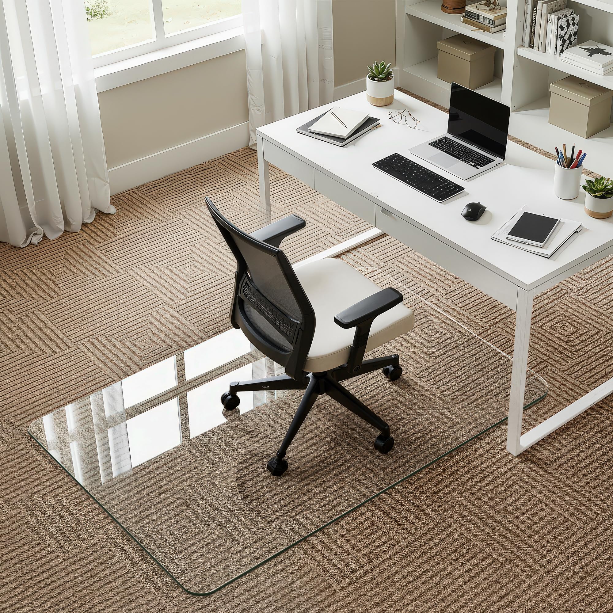 28"x48" Tempered Glass Office Chair Mat for Carpet & Hardwood Floor, 1/6" Thick Clear Floor Protector Desk Chair Mat with Rounded and Polished Edges