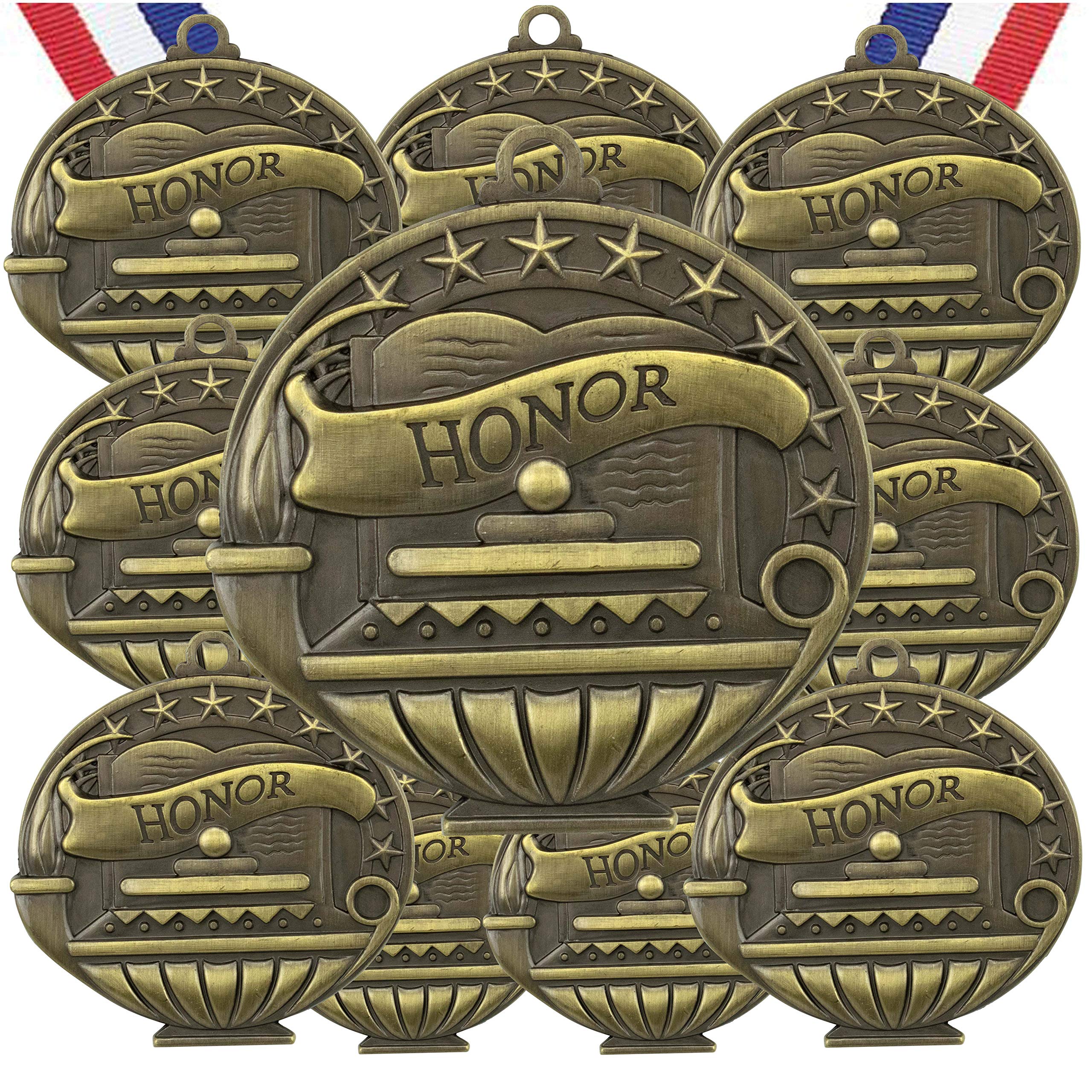 Express Medals Various 10 Pack Styles of Honor Roll Award Medals with Neck Ribbons Trophy Award Prize Gift