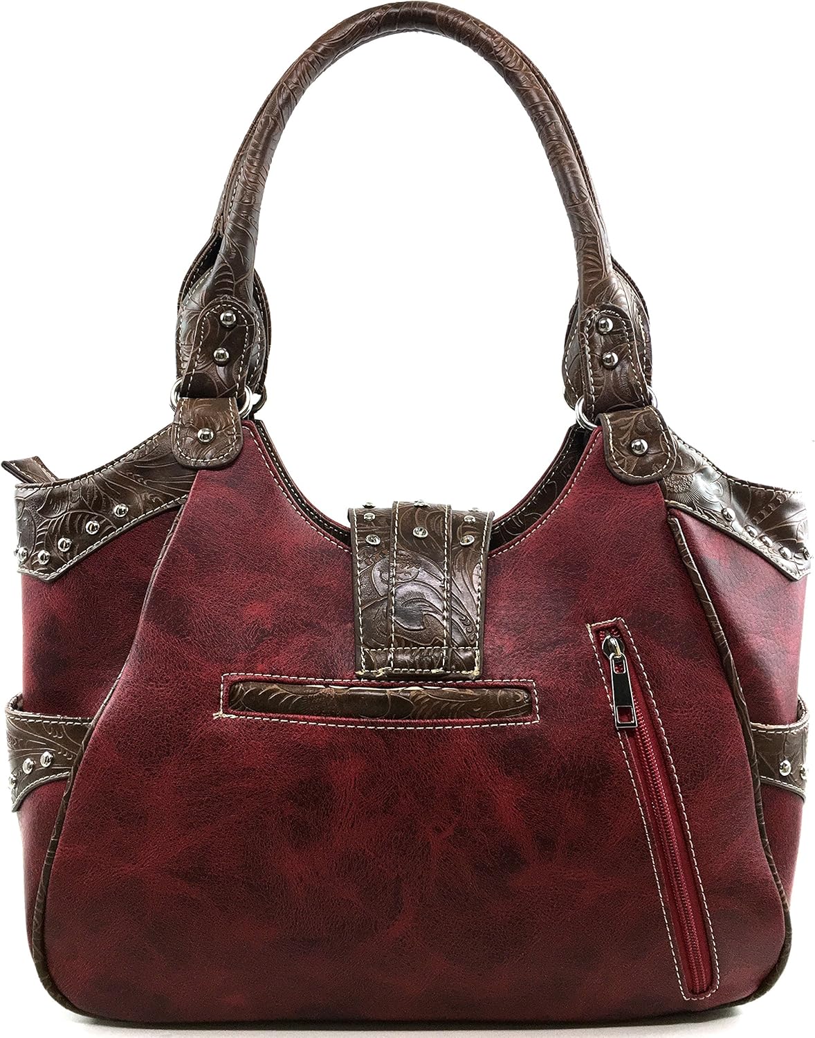 Justin West Tooled Floral Embroidery Buckle Studded Concealed Carry Tote Purse