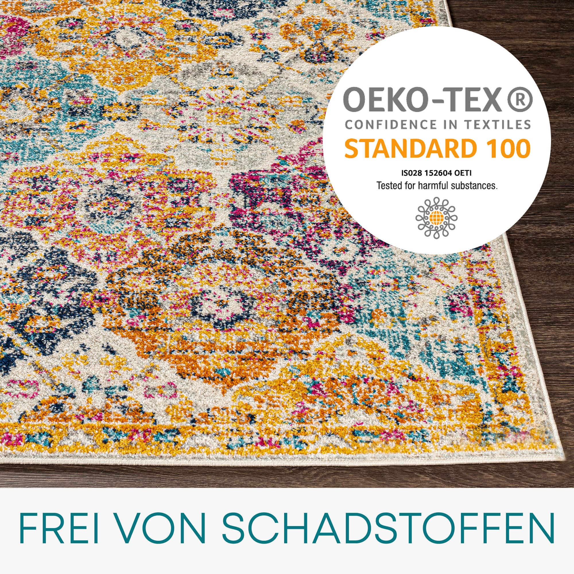 Livabliss Sicily Vintage Teppich groß - Teppich Wohnzimmer 160x220 cm, Esszimmer, Schlafzimmer, Orientalischer Teppiche Boho Style - Carpet Living Room, Bunter Muster, Senfgelb, Orange, Weinrot, Blau