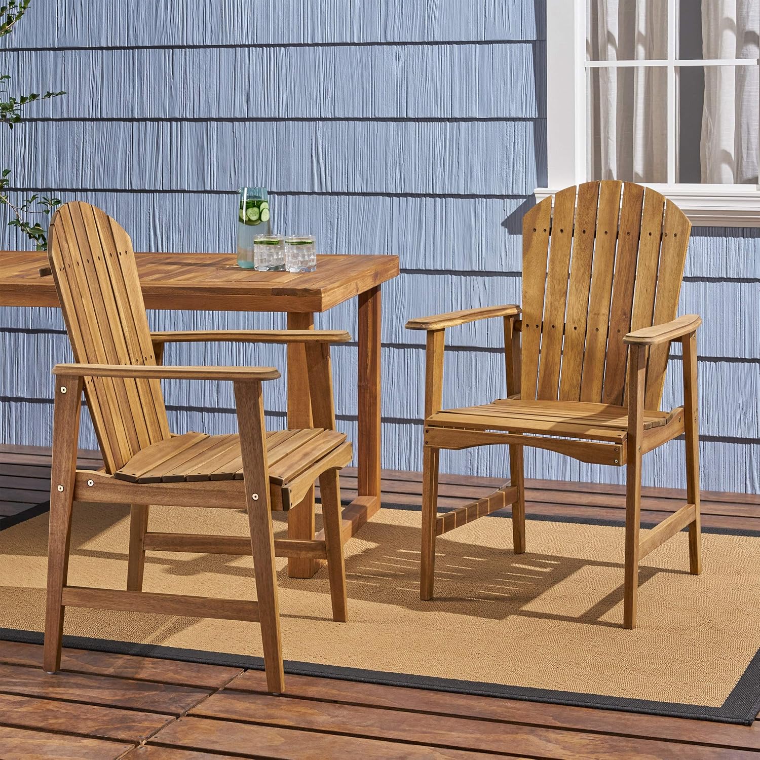 Great Deal Furniture Easter Outdoor Weather Resistant Acacia Wood Adirondack Dining Chairs (Set of 2), Natural Finish