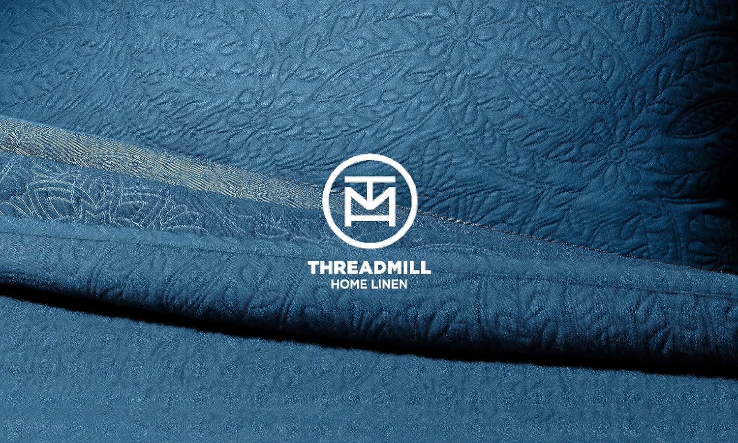 Threadmill King Size Cotton Bamboo Quilt Bedding Set - Soft Lightweight Summer Bedspread 3 Piece Set - Spring Field Pattern Coverlet for All Season - 1 Quilt 2 Pillow Shams - Folkstone Blue