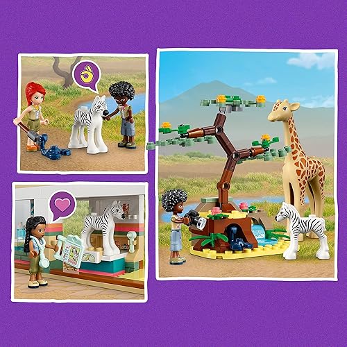 Miniatura 3 de LEGO Friends Mia's Wildlife Rescue Toy 41717 con figuras de animales de safari de cebra y jirafa más 3 mini muñecas, idea de regalo de cumpleaños