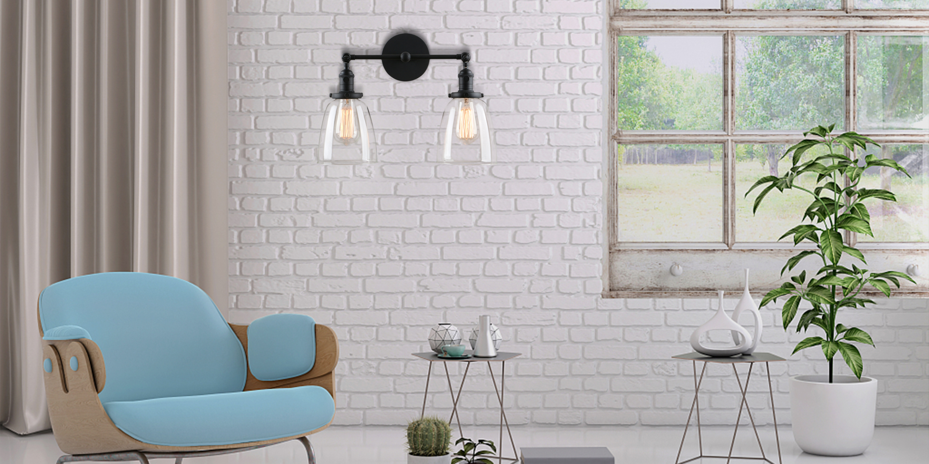 Image of Phansthy 2 Light Swing Direction Wall Sconce with Switch and 5.6 inch Bell Glass Shade, Vintage Industrial Doubel Head Wall Light 180 Adjustable (Black)