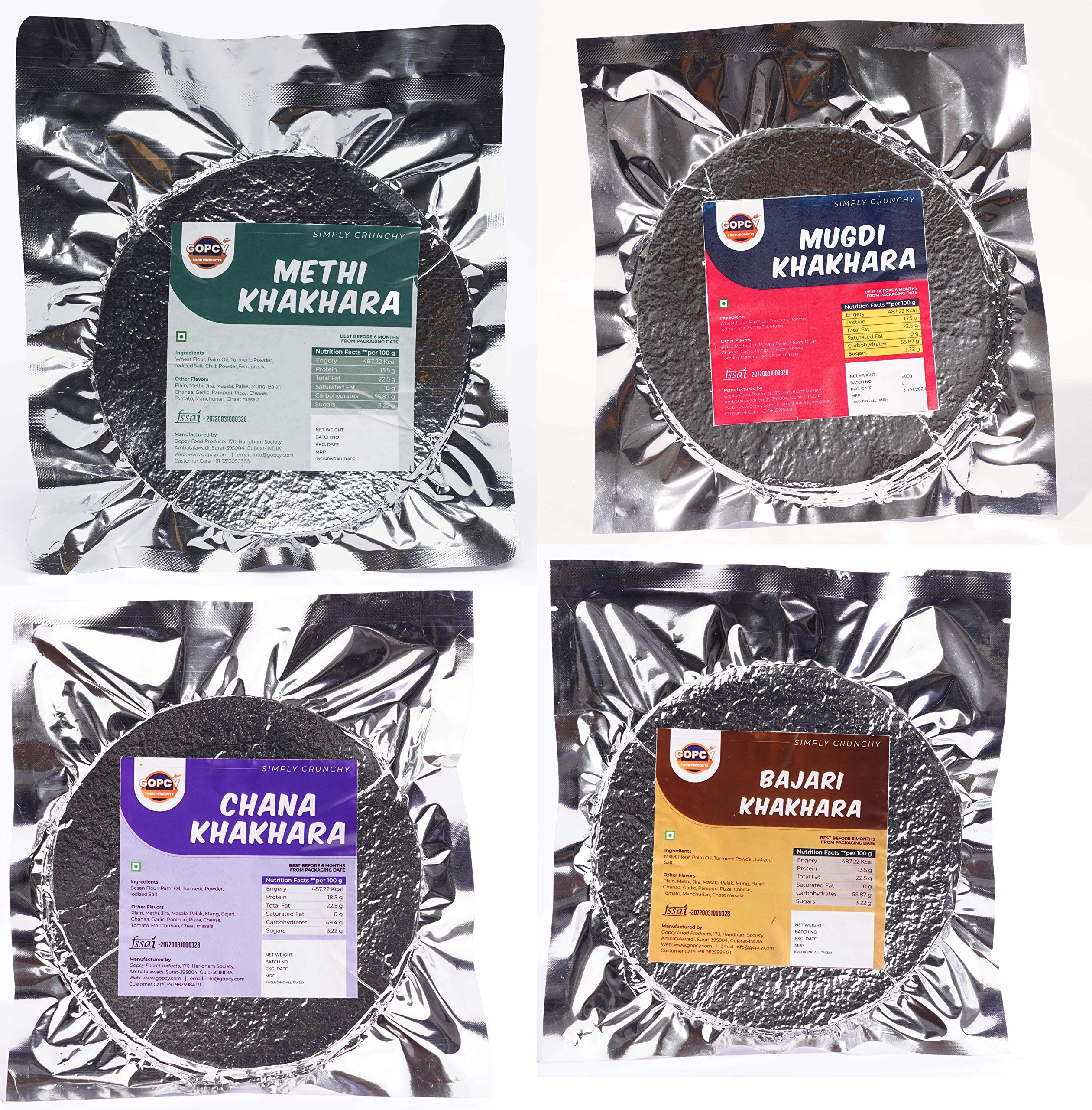 Gopcy Khakhra Combo Packets of 4 ( Methi,Chana,bajra,Mung) Gujarati Healthy Snacks - 800gm (B08H2CWHSV) Amazon Price History, Amazon Price Tracker