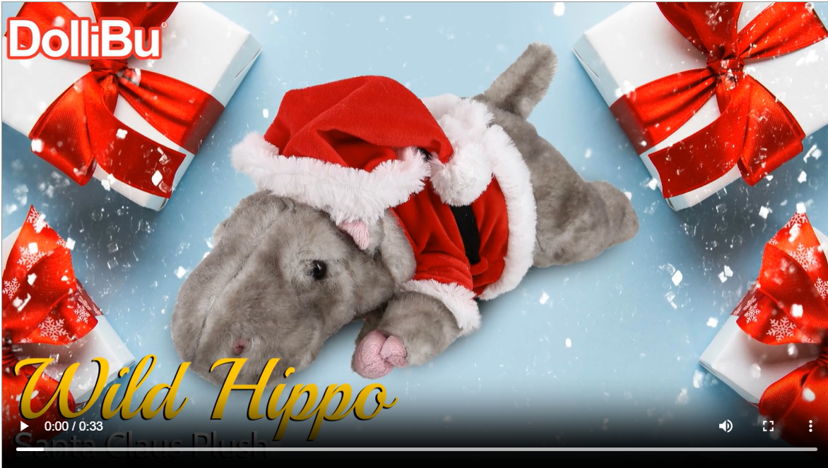 DolliBu Santa Hippo Plush Toy - 15 Inch Christmas Stuffed Animal With Personalized Name Option