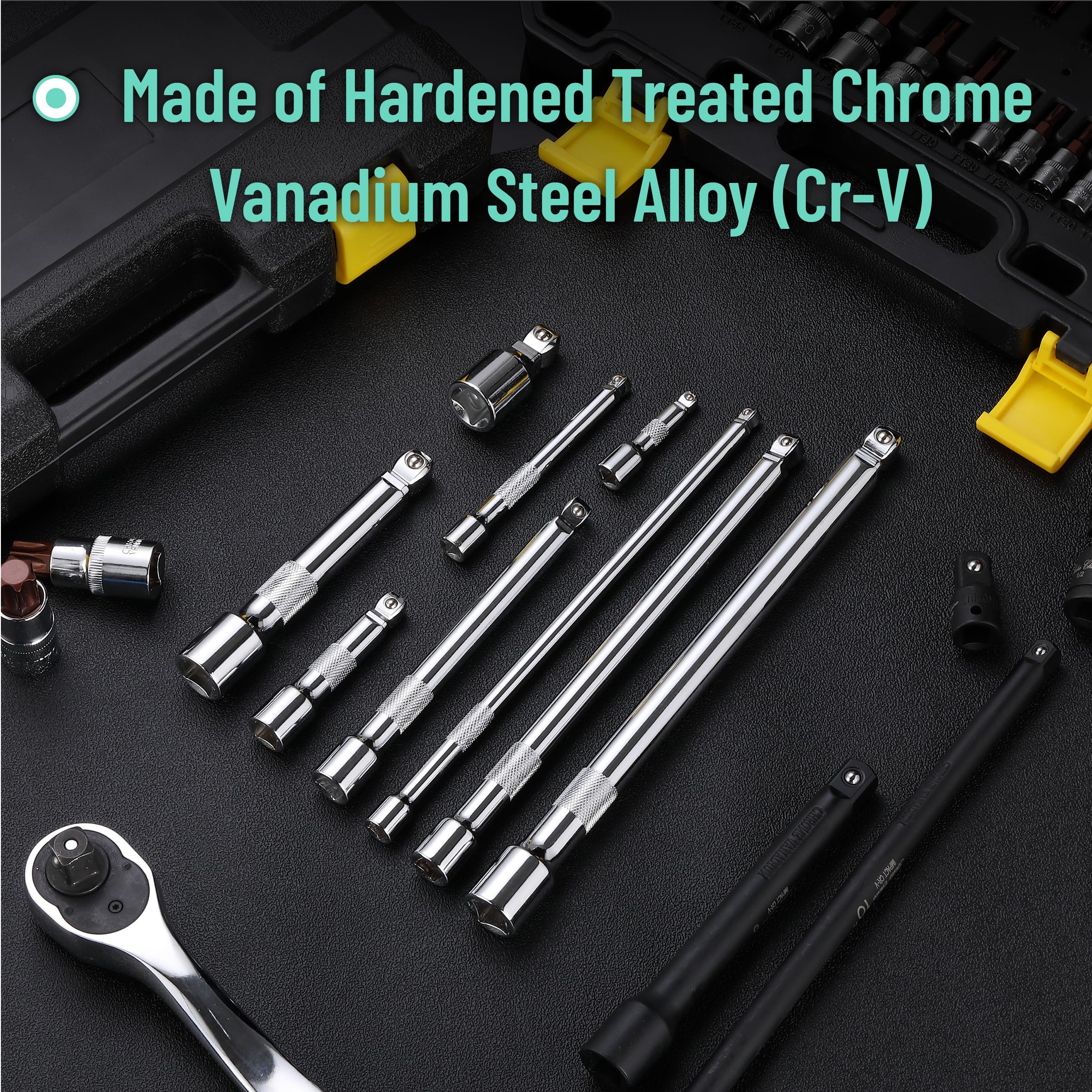 Bates Choice - Juego de extensión oscilante, 9 piezas, 1/4", "3/8" y 1/2" Drive, Chapado en cromo