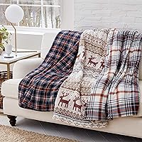 Vista 6 de Eddie Bauer Manta eléctrica con calefacción inteligente, sherpa reversible, color azul a cuadros