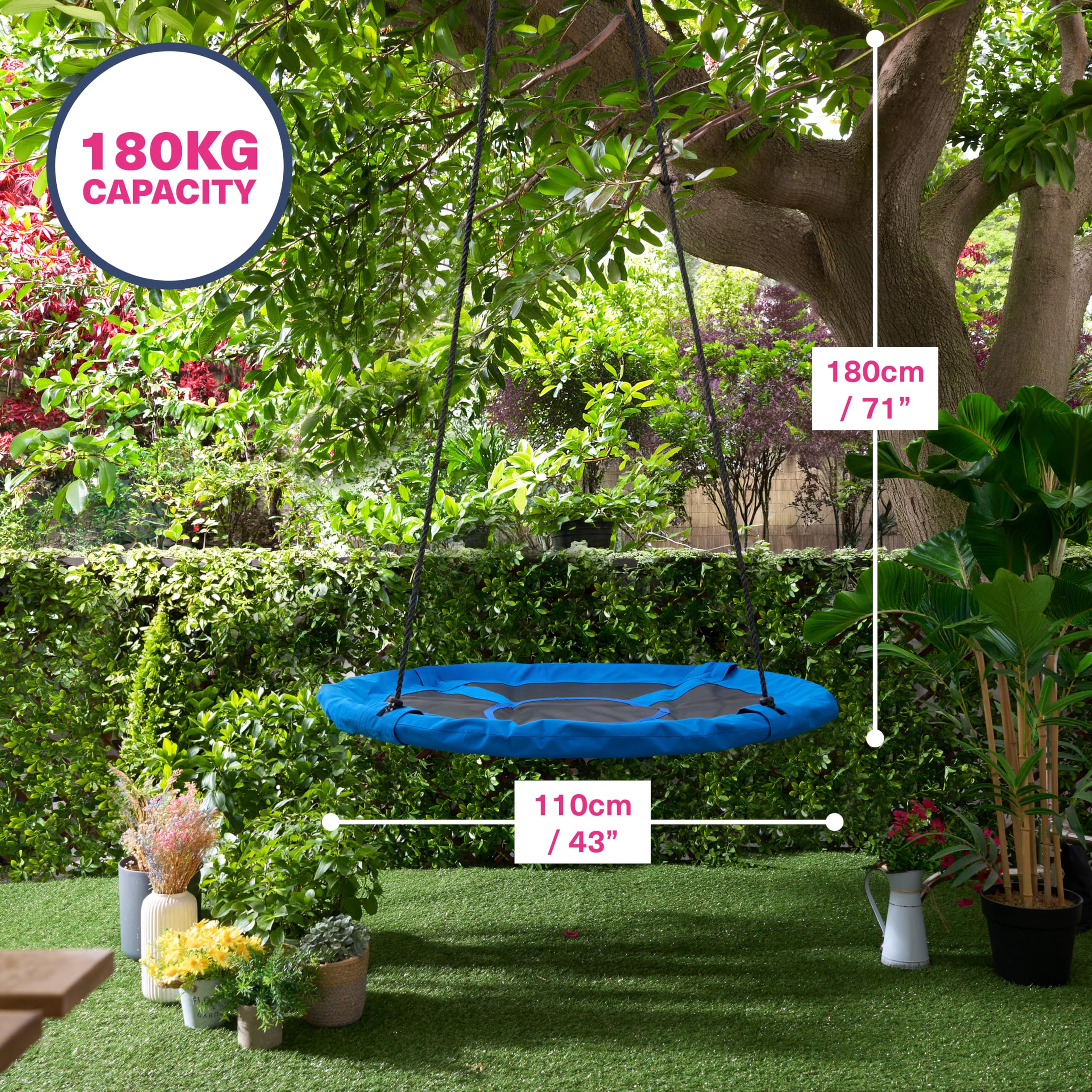 HAAGO Grande Altalena a Nido (110cm, Portata 180kg) - Seduta Sospesa da Giardino per Bambini e Adulti con Kit di Montaggio