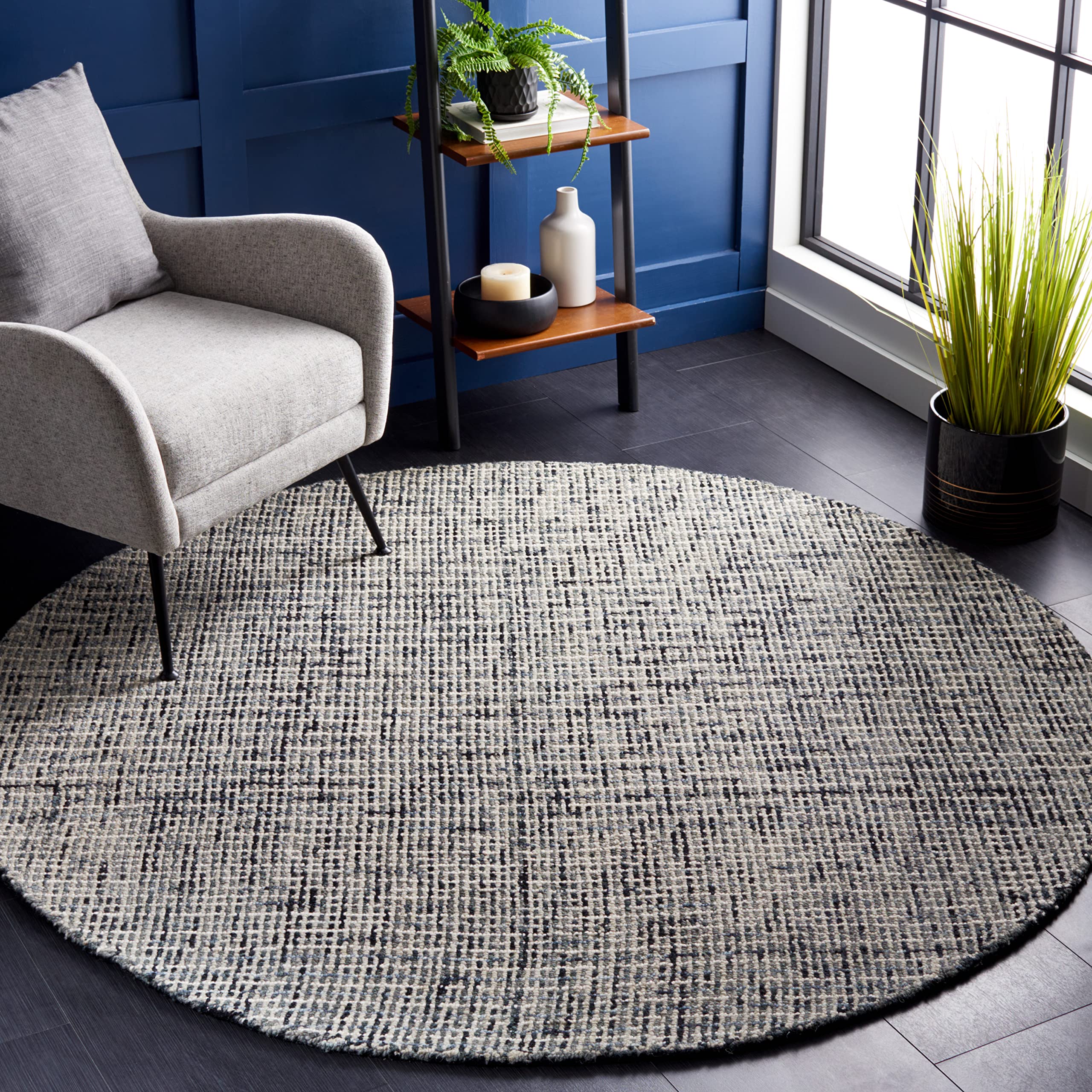 SAFAVIEH Abstract Collection 6' Round Dark Grey/Ivory ABT468H Handmade Wool Entryway Foyer Living Room Bedroom Area Rug