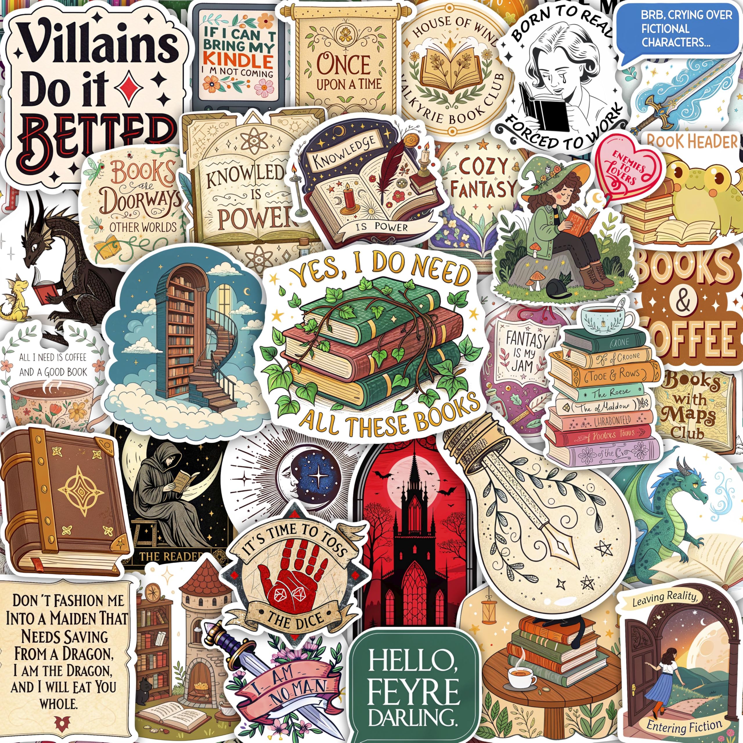 100Pcs Fantasy Book Stickers for Kindle Adult 