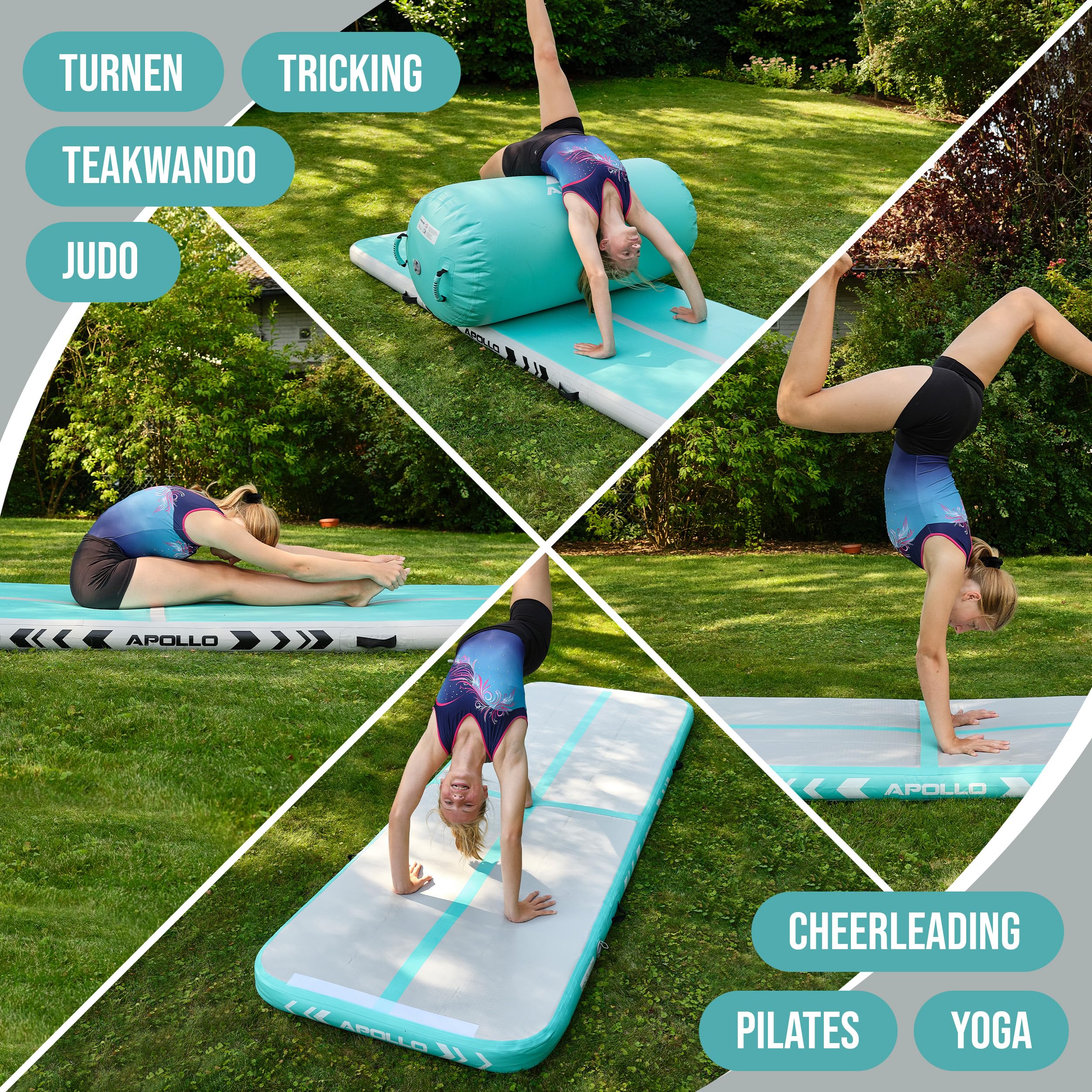 Apollo Air Mat Pro - Air Track Turnmatte für Erwachsene, auch als Gymnastikmatte für Kinder nutzbar, erhältlich in 3m und 4m Länge, aufblasbare Air Matte für zuhause, Outdoor Air Tumbling Matte