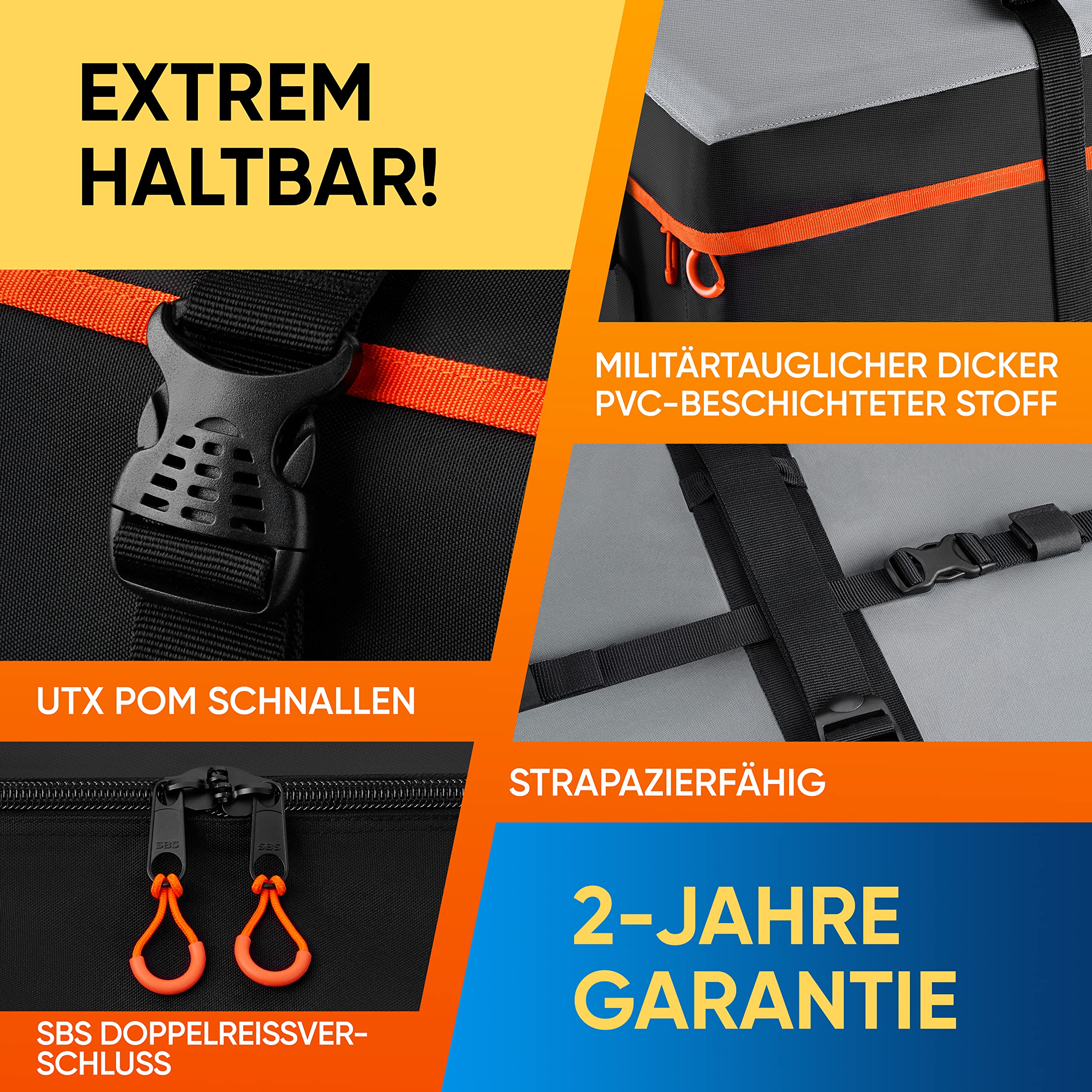 XXL Dachtasche 650L – 100% Wasserdicht aus 840D PVC – 140 x 114 x 64 cm Faltbare Dachbox – Montage ohne Reling möglich – Inkl. Schutzmatte & 4 Türhaken
