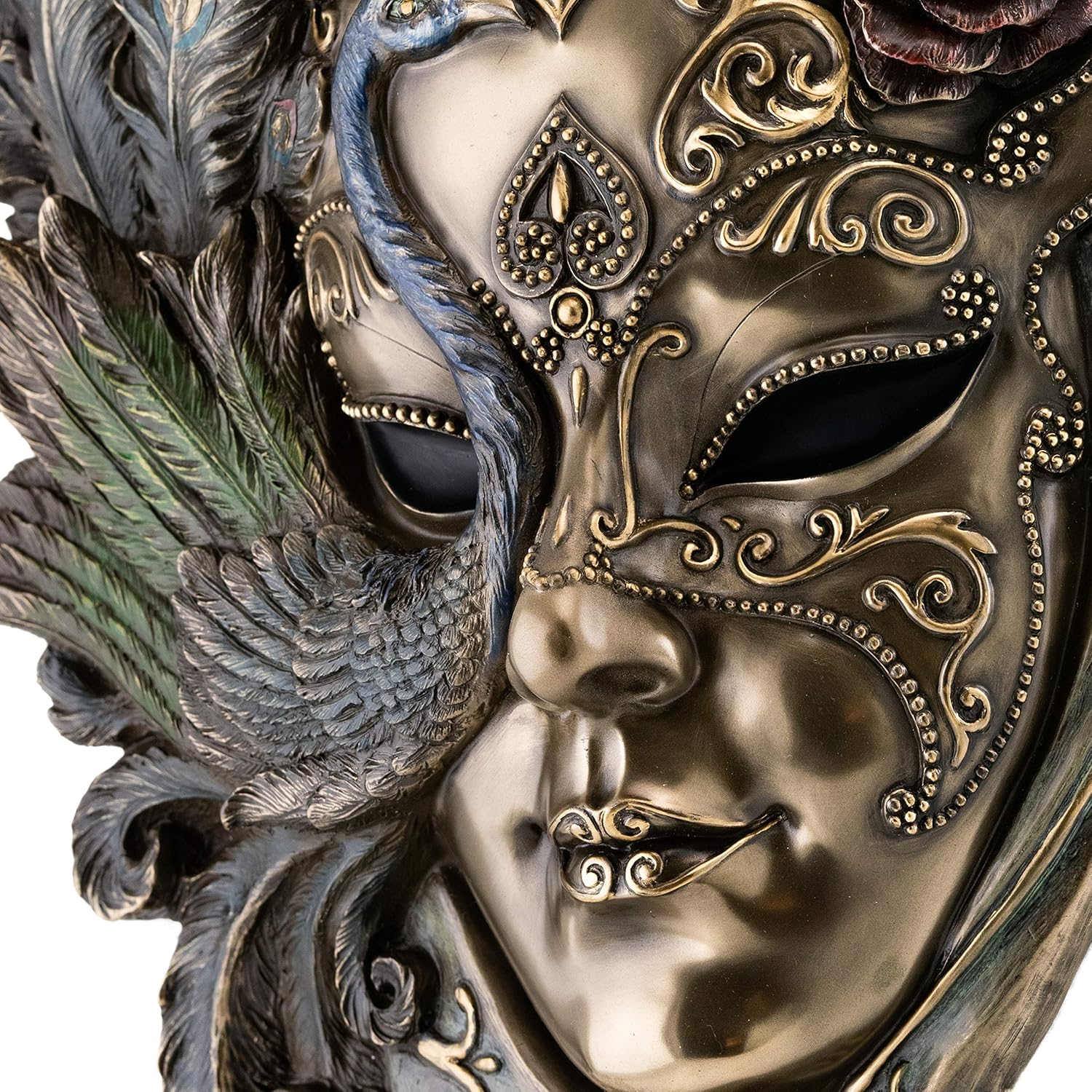 Top Collection Large Lady Peacock Venetian Style Carnival Mask- Decorative Hanging Wall Decor in Premium Cold Cast Bronze- 21-Inch Collectible Masquerade Party Mask Costume
